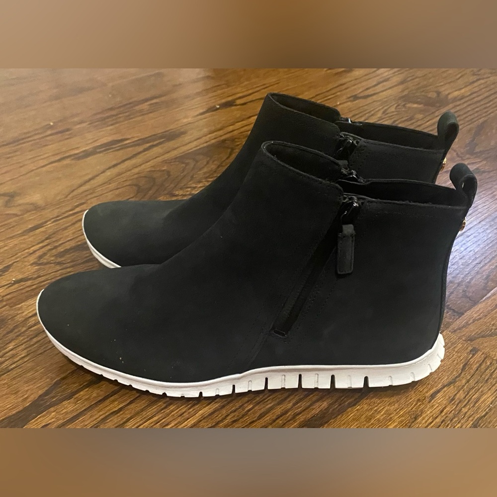 Woman’s Cole Haan Zero Grand Double Side Zip Waterproof Black Leather Booties